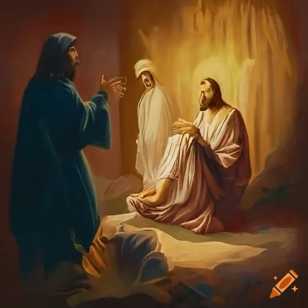 Impressionist Painting Of Jesus Raising Lazarus From The Dead On Craiyon