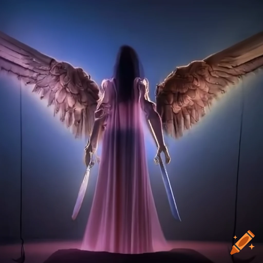 A fallen angel with black wings standing in hell. clear image and