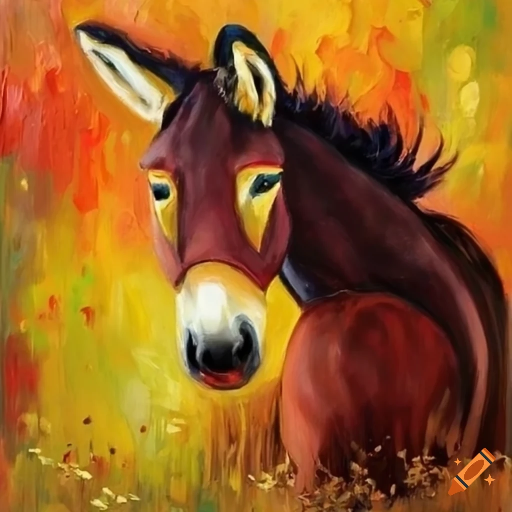 Oil painting of three mules on Craiyon