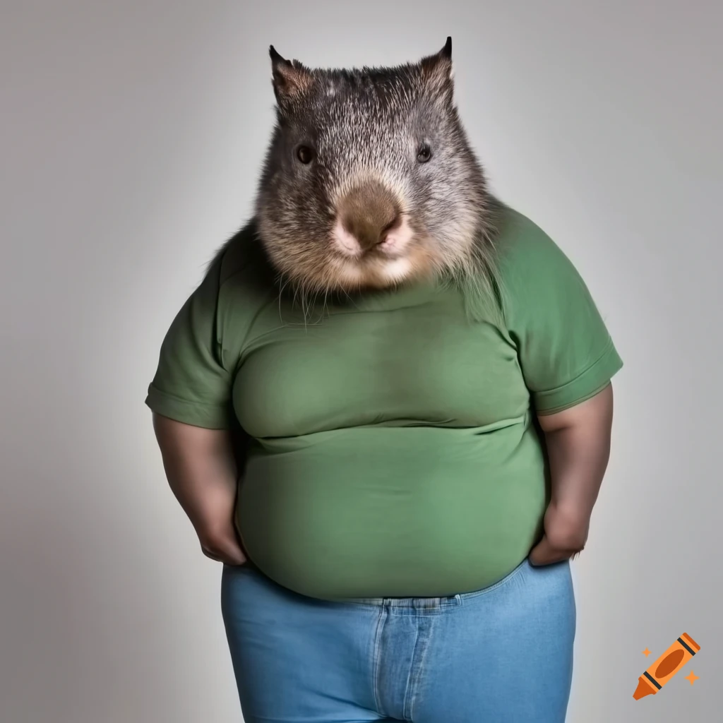 funny illustration of an obese wombat in a white room