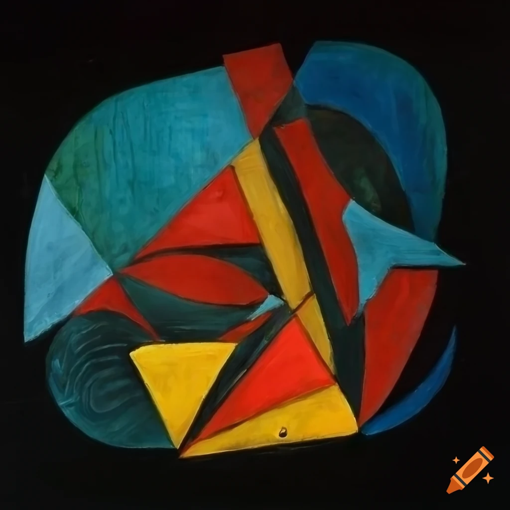 textured cubism painting with various objects