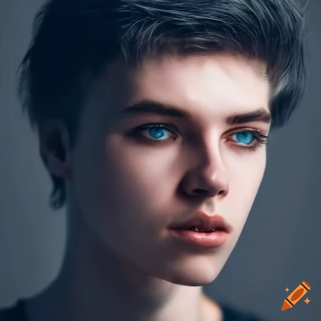 portrait of a young man with black hair and blue eyes
