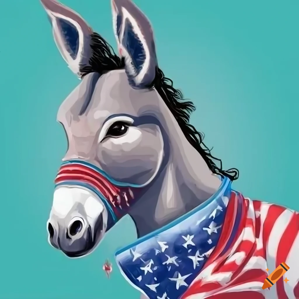 patriotic donkey working on a computer
