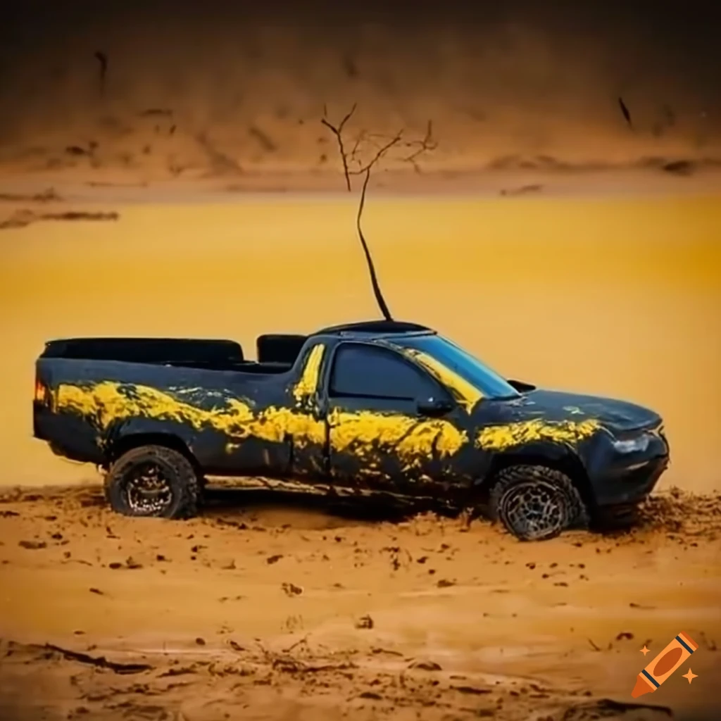 black ute covered in mud
