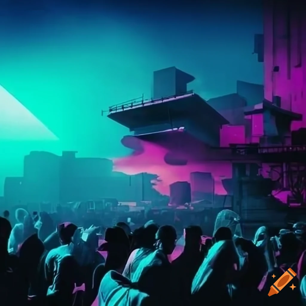 Futuristic rave party in a space age setting on Craiyon