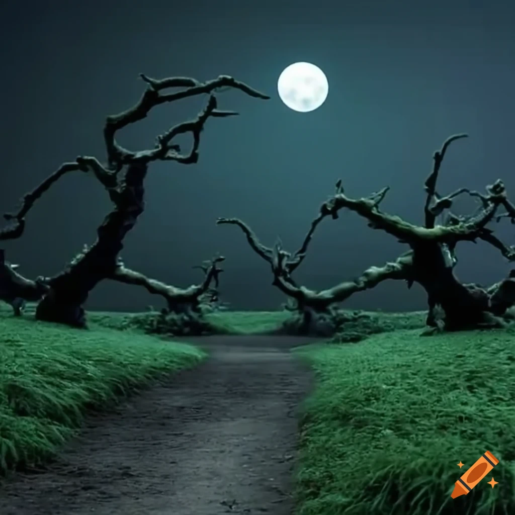 dark fantasy claymation forest scene under moonlight