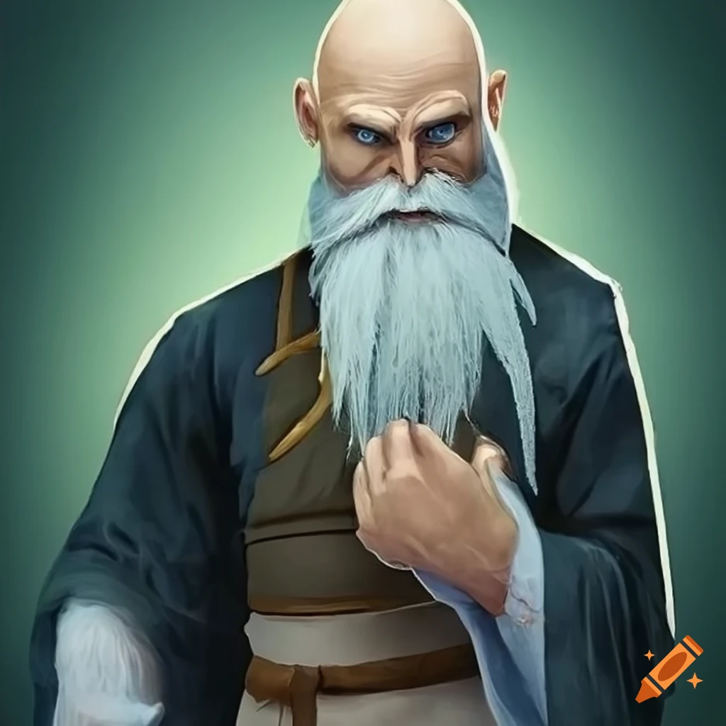 illustration of an old white monk in Dungeons & Dragons style