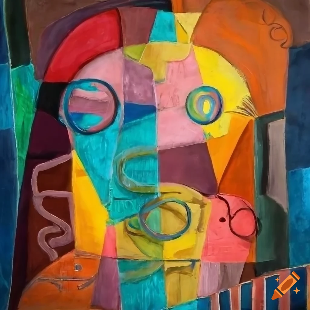 textured cubism painting with symbolic elements