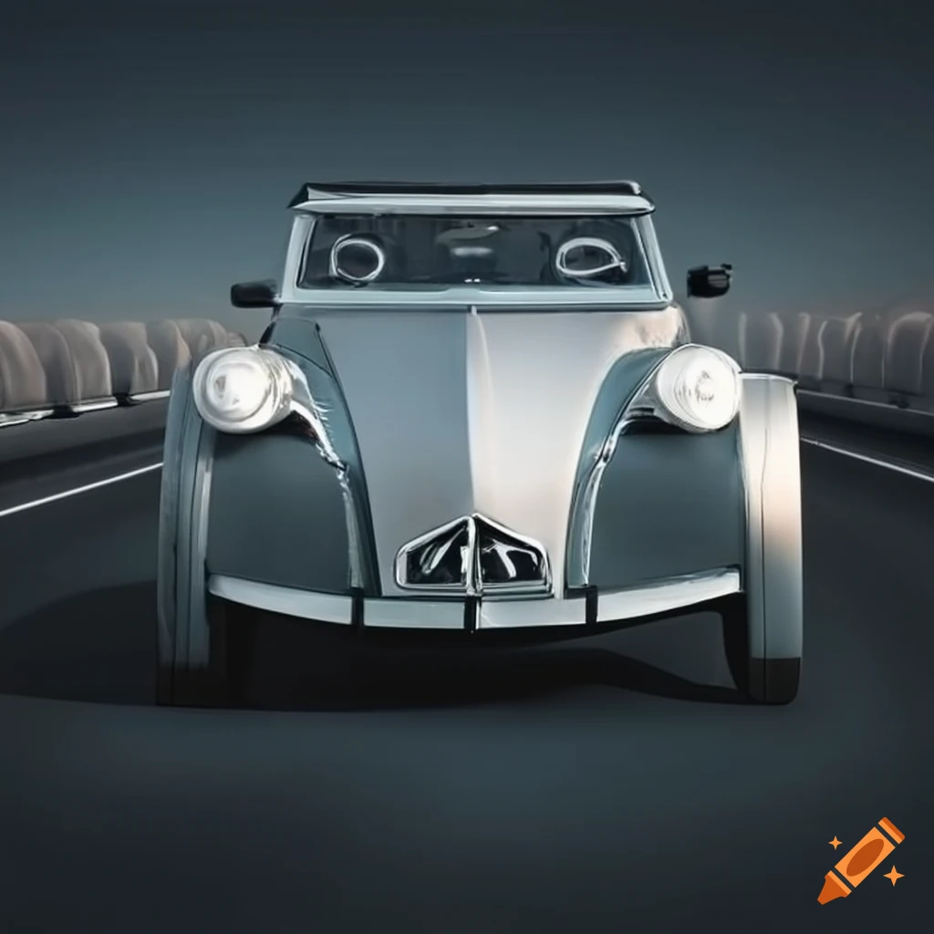 silver futuristic Citroen 2CV on a highway