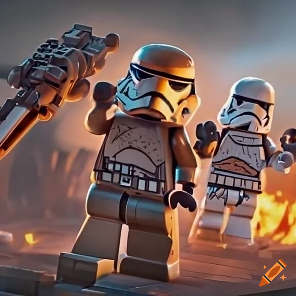 Epic star wars lego battle with troopers and walking vehicles on Craiyon