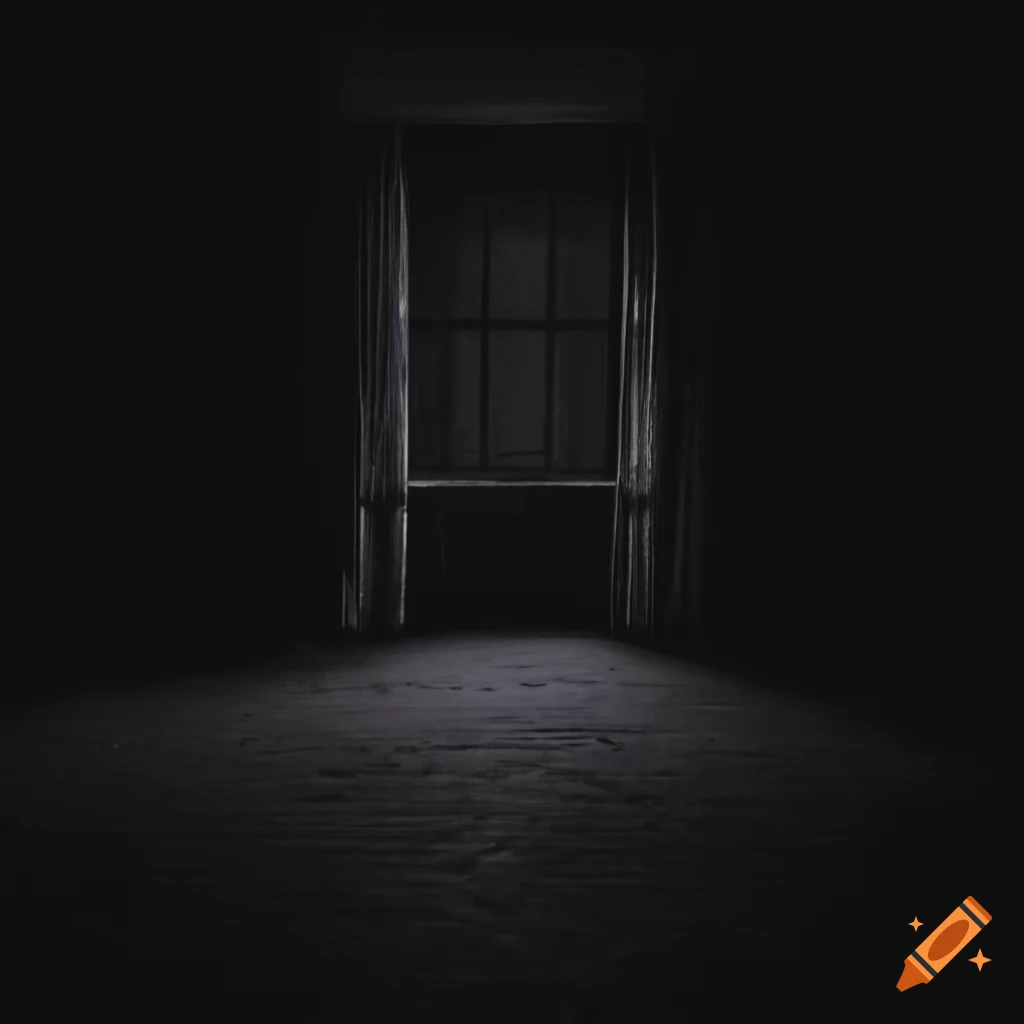 Minimalistic image of a dark room with a black window