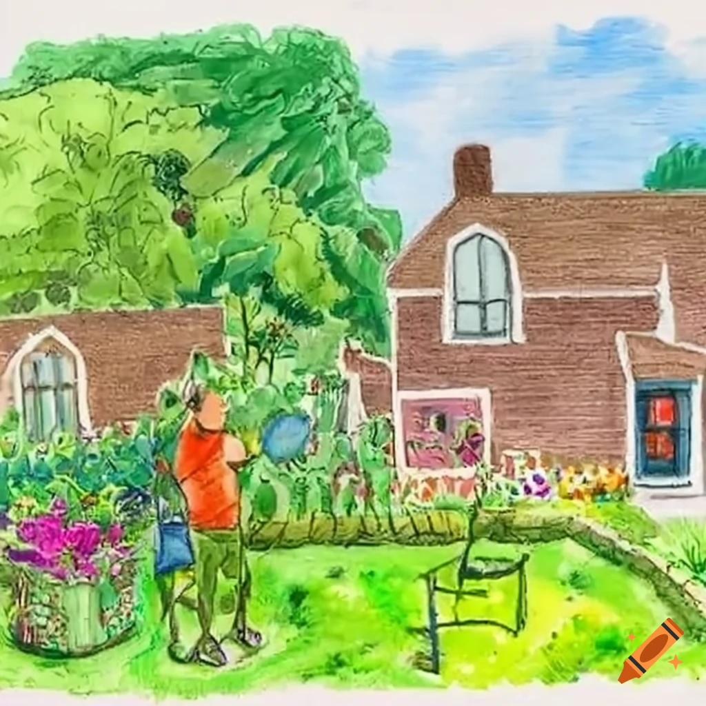 image of a person gardening and interacting with neighbors