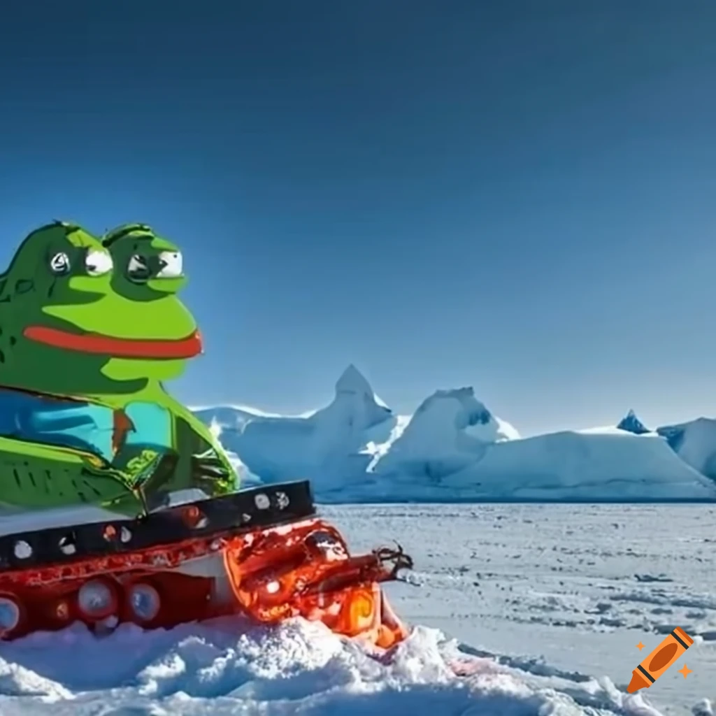 Pepe the frog in winter clothes in antarctica on Craiyon
