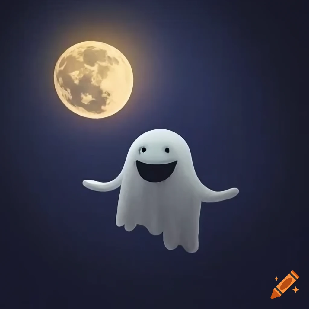 Adorable ghost with usps hat holding a letter under the moonlight
