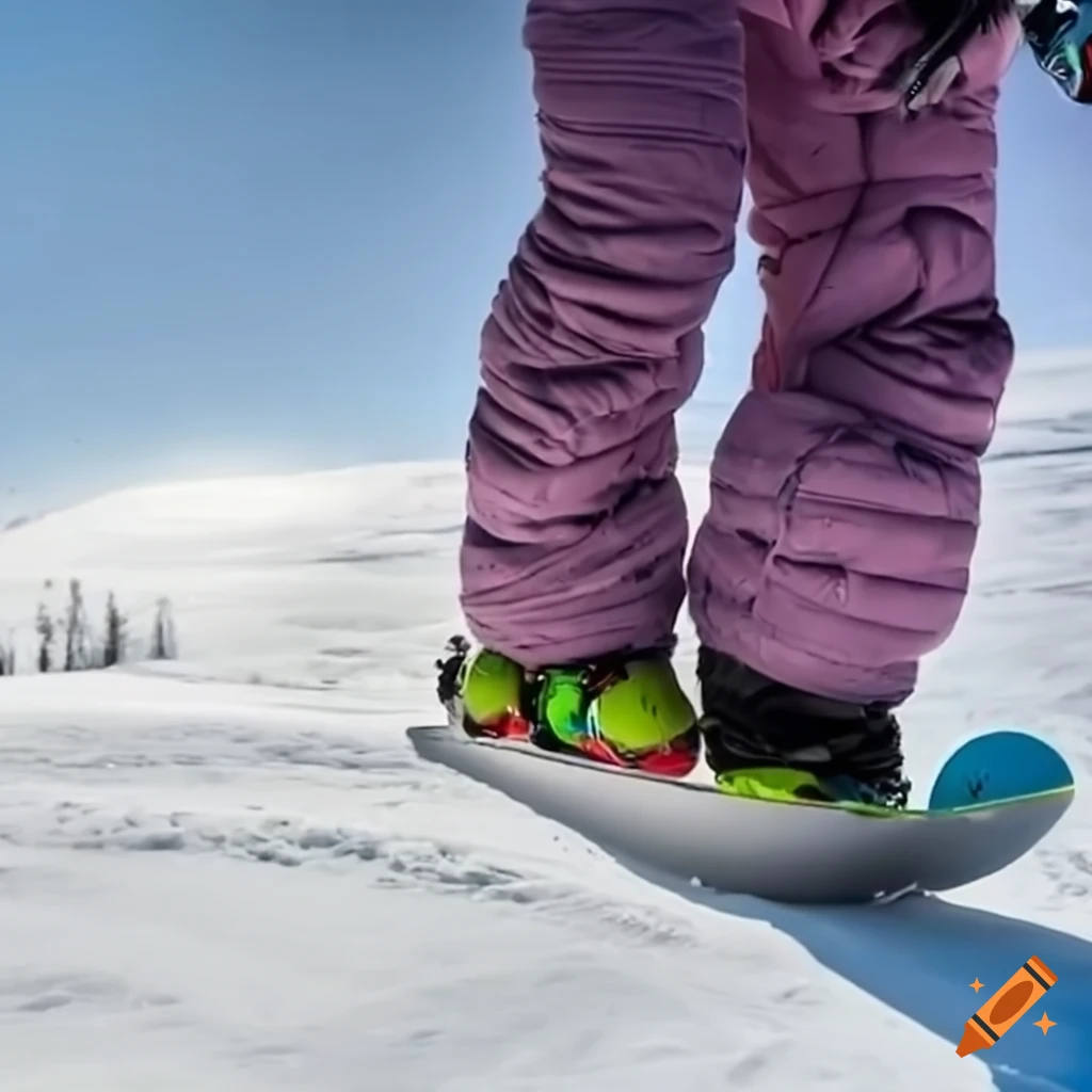 woman snowboarding with snowy mountains in the background