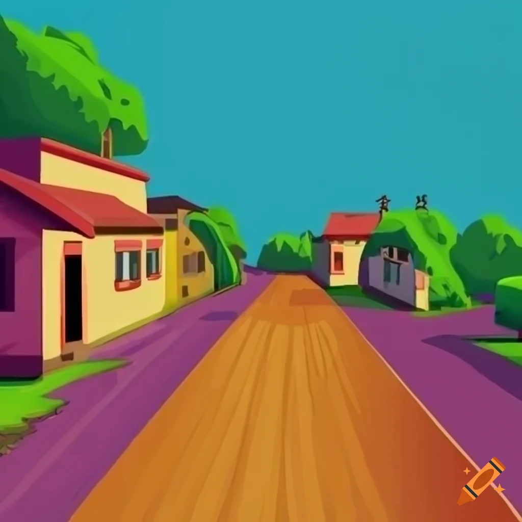 Colorful cartoon of an indian village road on Craiyon