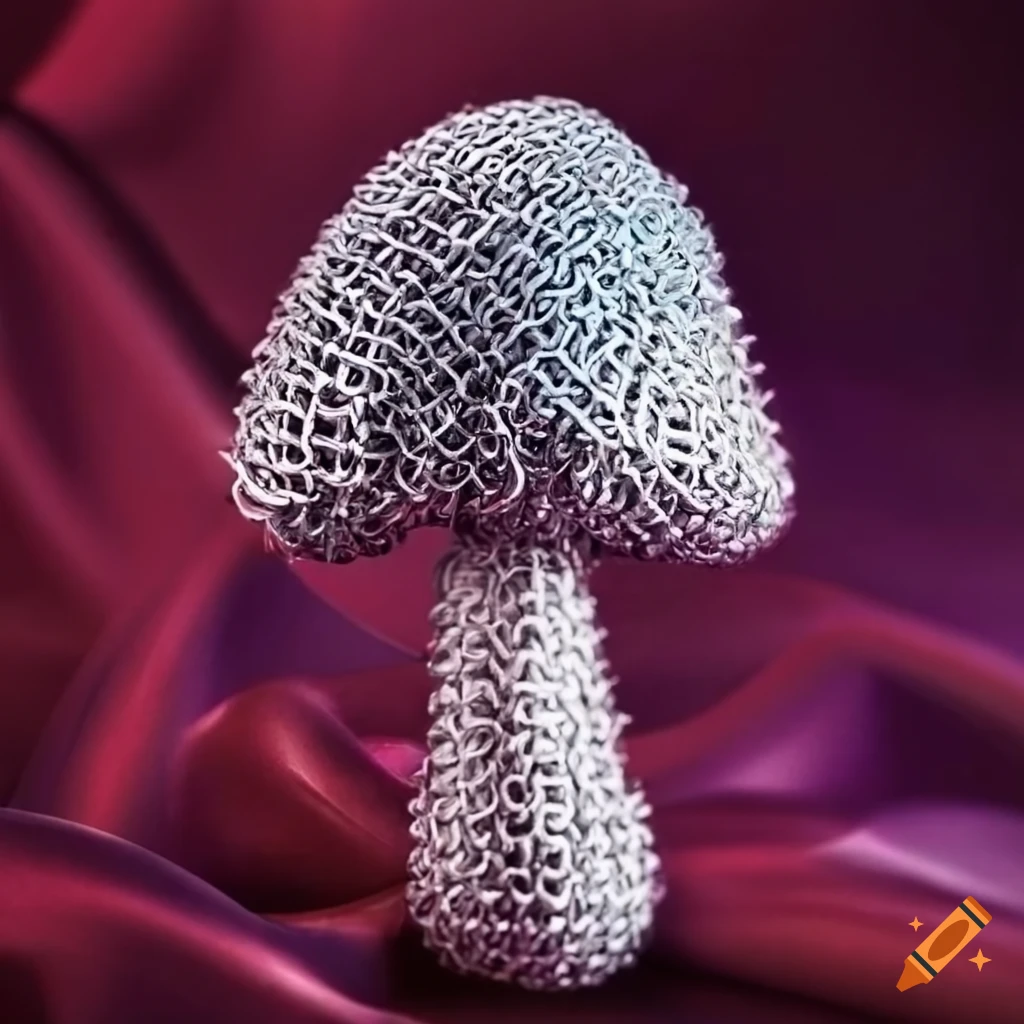 chain mail mushroom on silk fabric