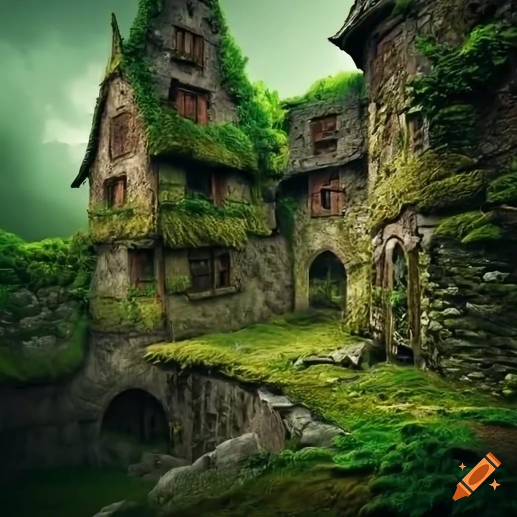 detailed-4k-image-of-a-mystical-medieval-overgrown-village-on-craiyon