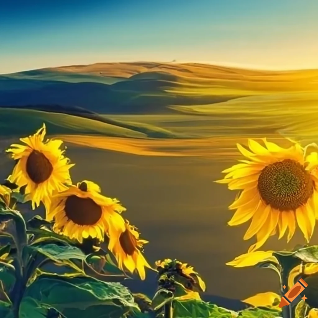 Tuscany landscape with sunflowers