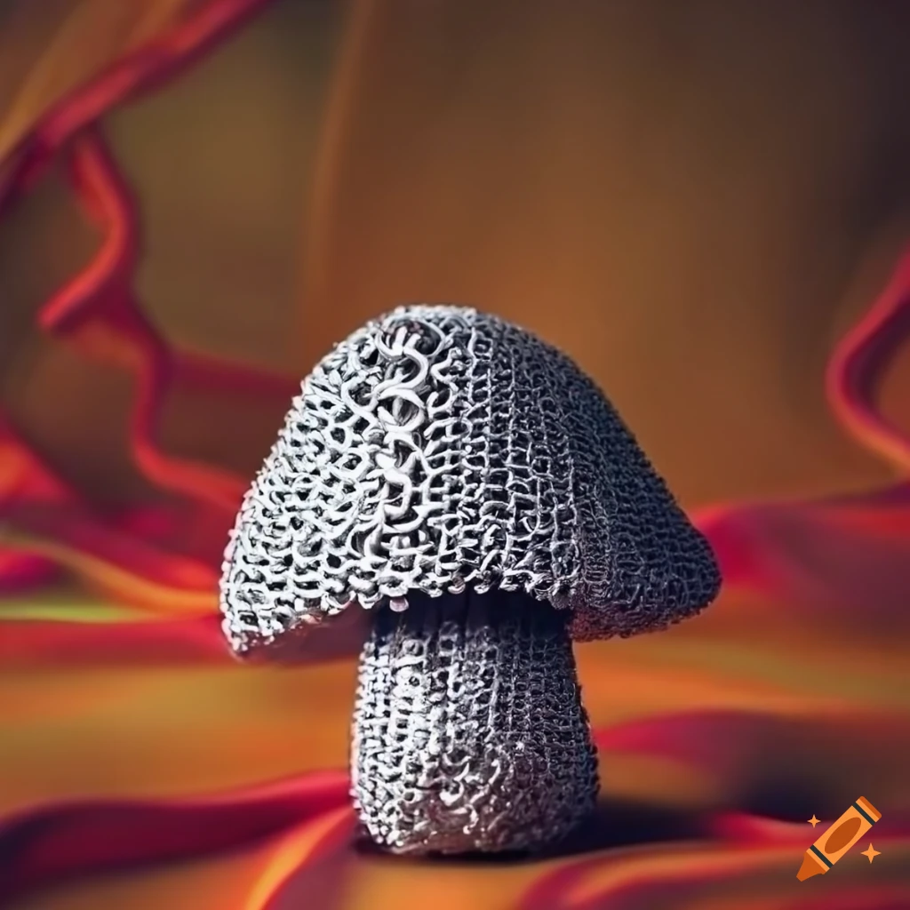 chain mail mushroom on silk fabric