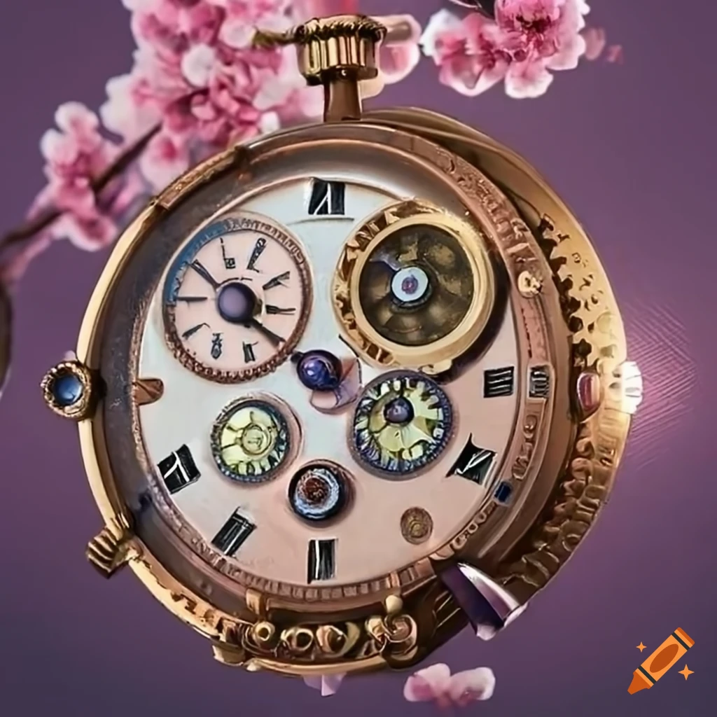 Steampunk watch with cherry blossoms detail on Craiyon