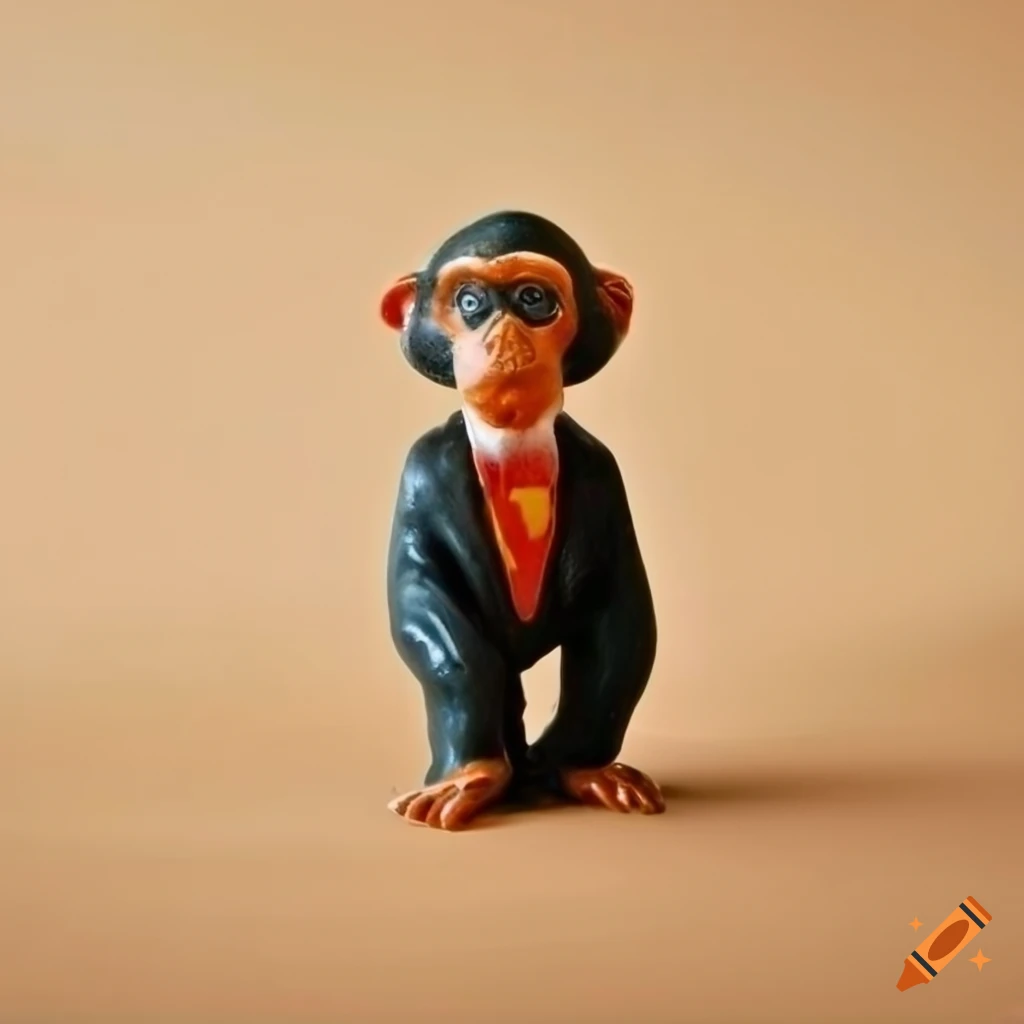 vintage figurine of a chimpanzee in a suit with an eyepatch