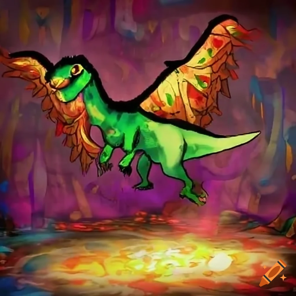 dinosaur flying on a magic carpet