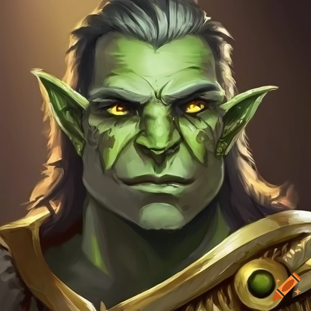 Fantasy portrait of a half-orc warrior with a golden crown on Craiyon