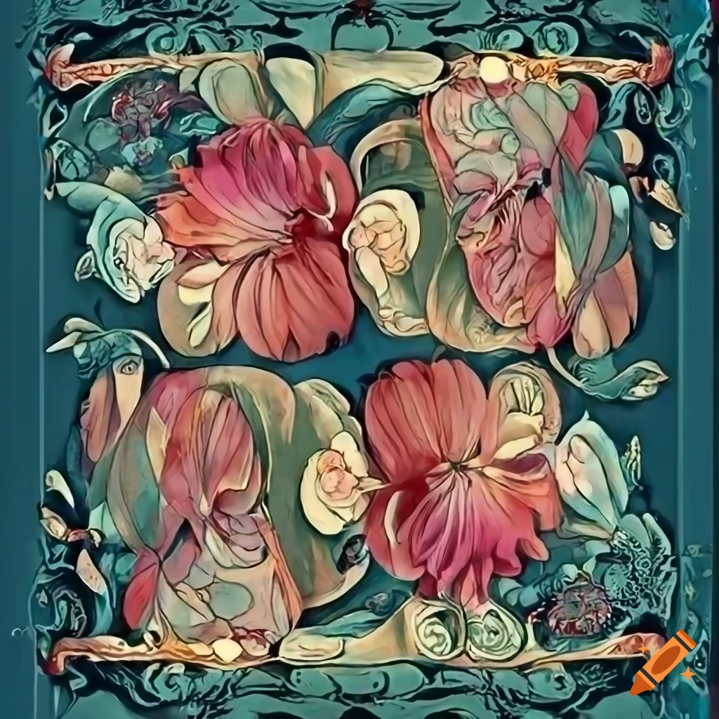 Art nouveau flower panel poster on Craiyon