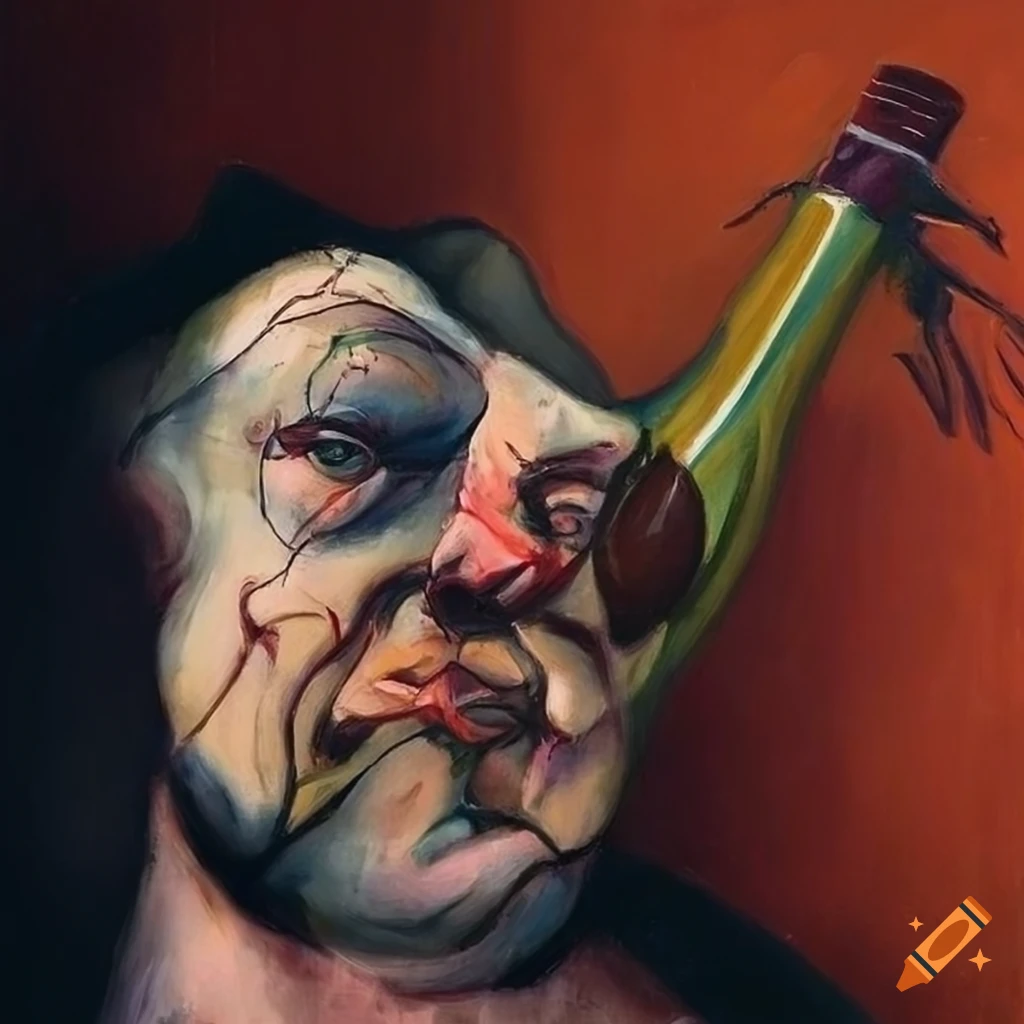 surrealism painting of a drunk old man playing guitar