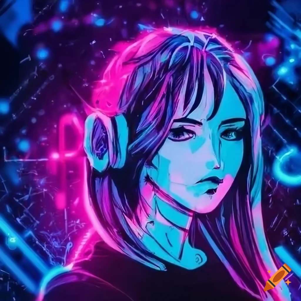 studio-ghibli-inspired-illustration-of-a-woman-with-neon-hair-on-craiyon