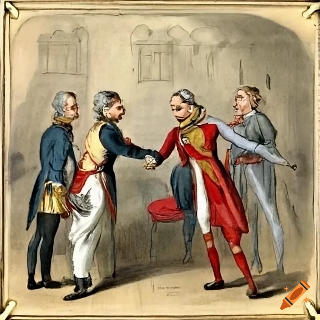 illustration of Texan leaders engaged in a heated debate