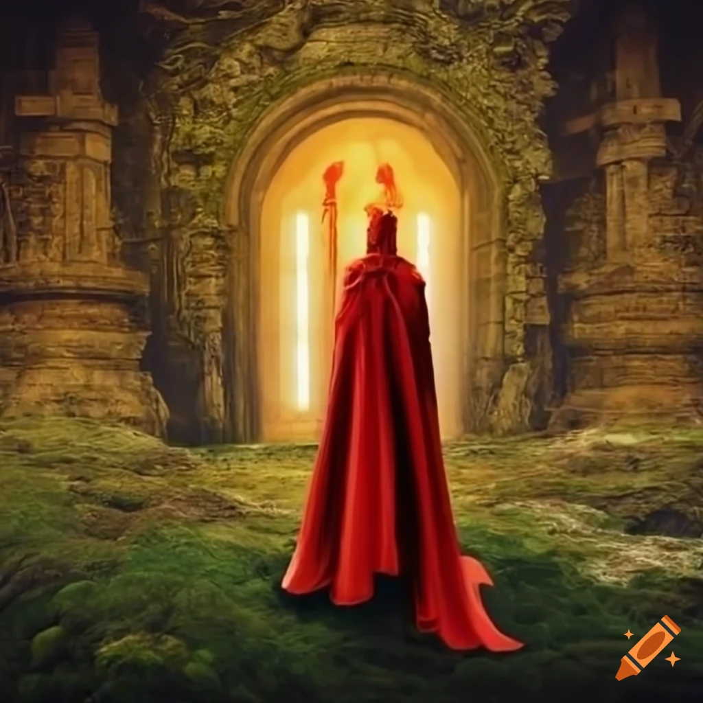 image of a king standing in front of an ancient gate in a fantasy world