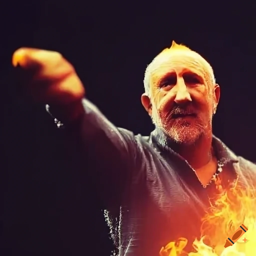 Pete Townshend performing with fireballs on stage