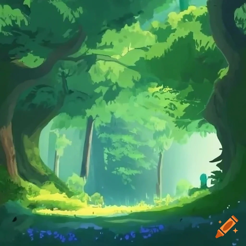 magical forest scene inspired by Studio Ghibli
