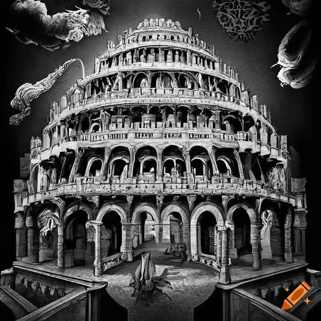 Black and white castle illusions artwork