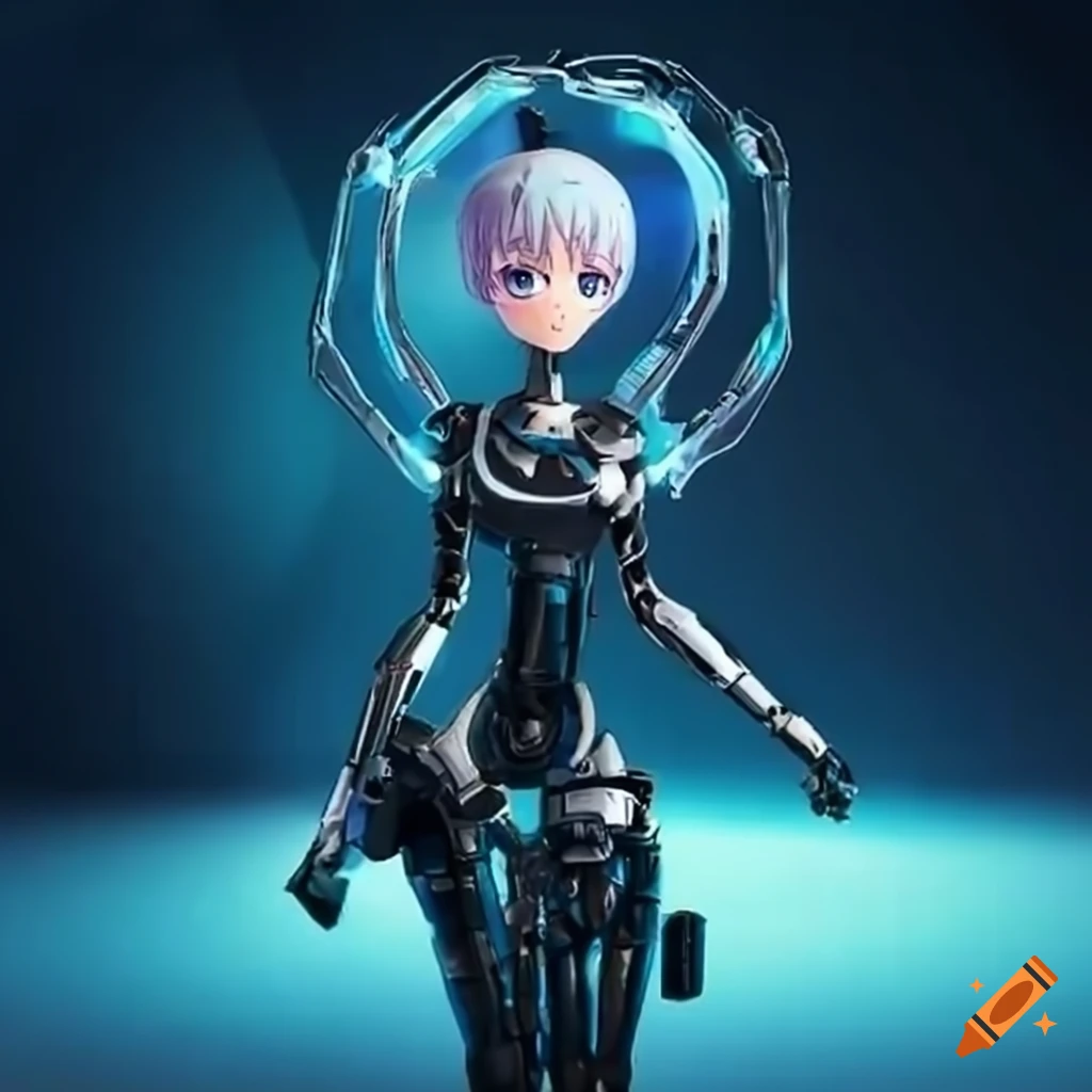 futuristic anime character repairing robotic limbs