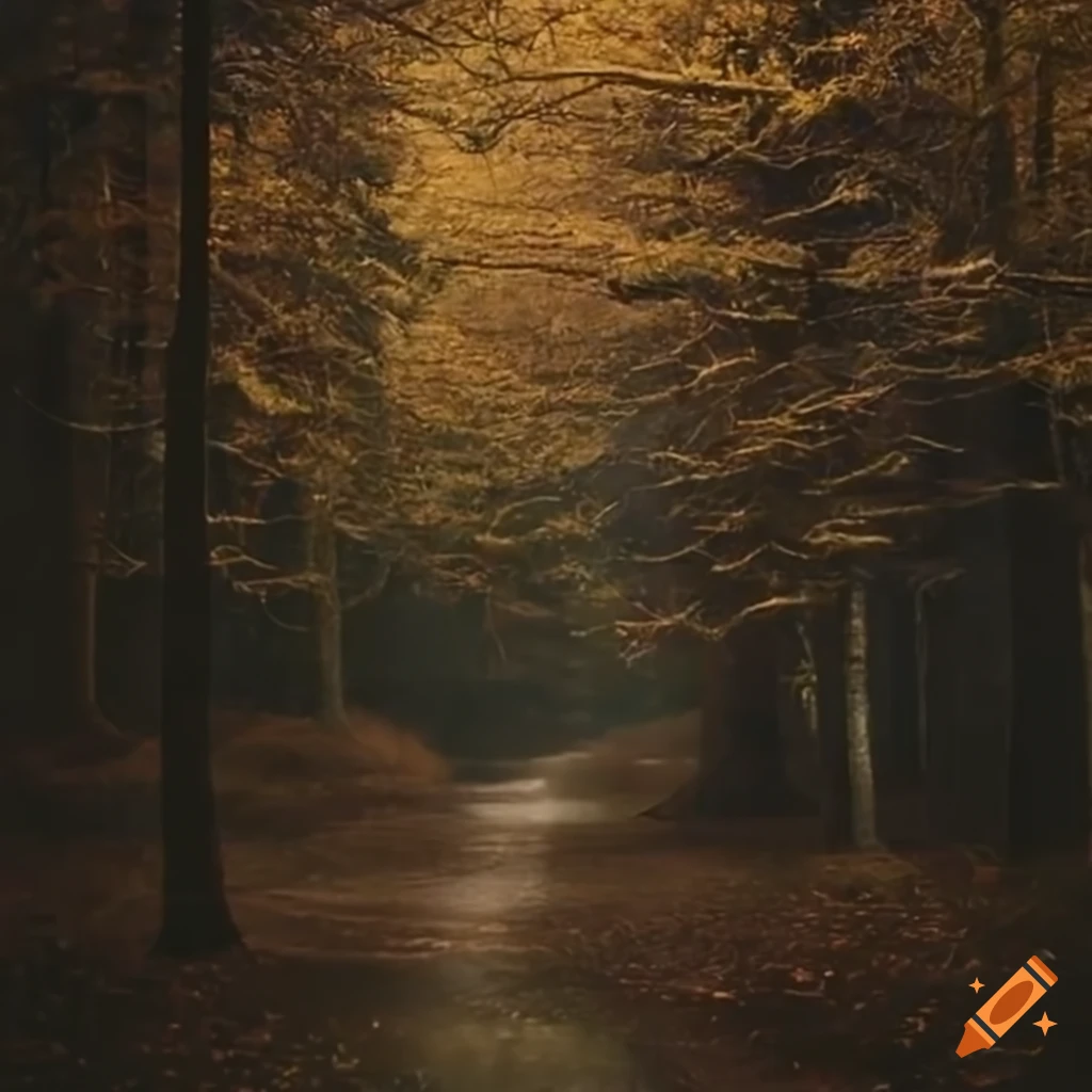 dark and eerie forest with rain and strange plants