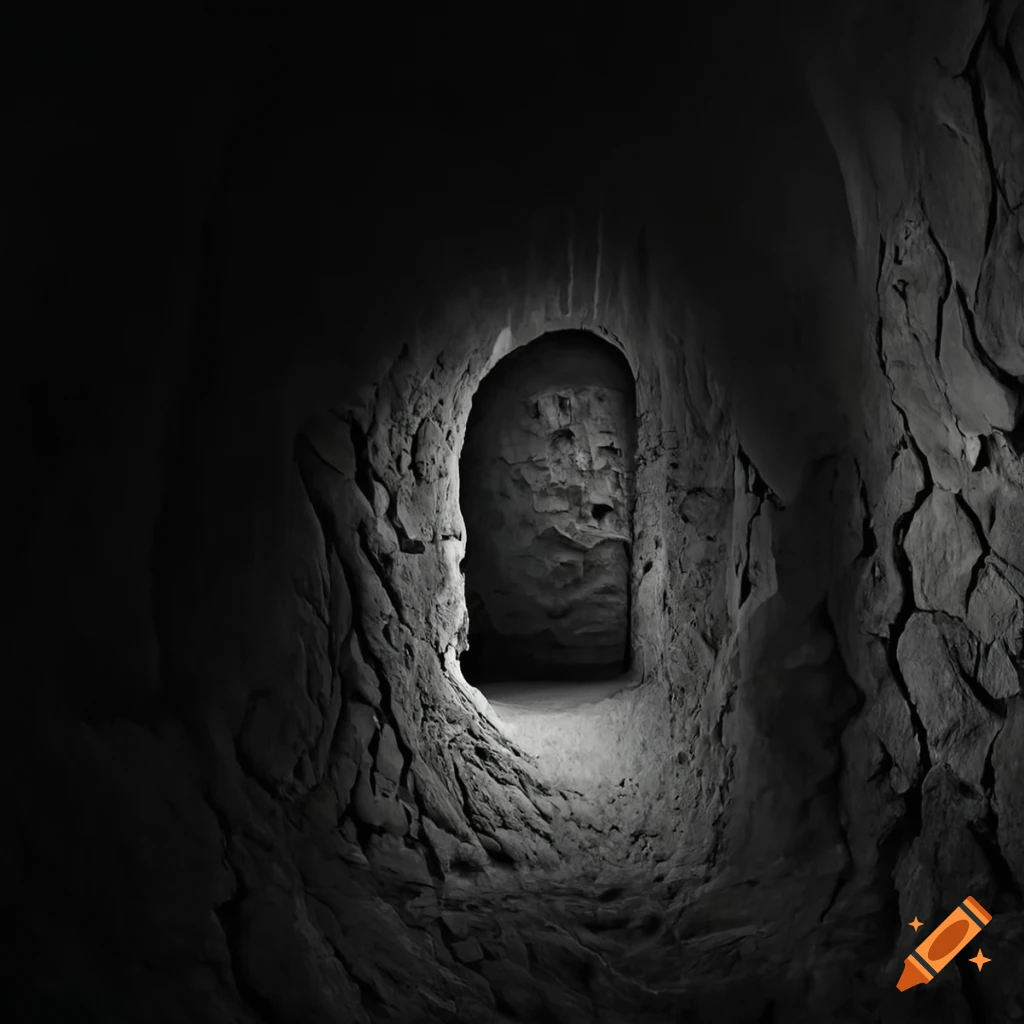 sculpted mouths in a dark cave