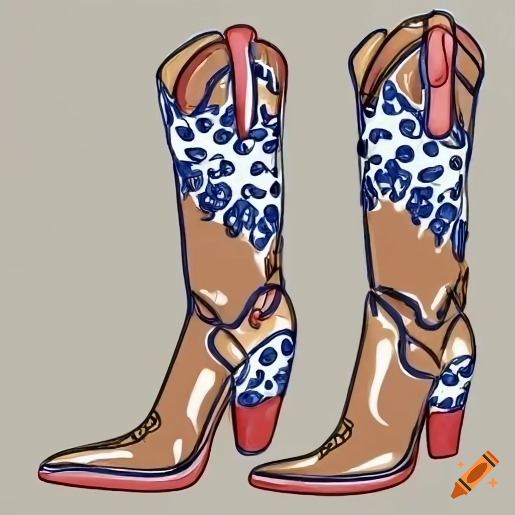 continuous line drawing of cowgirl boots