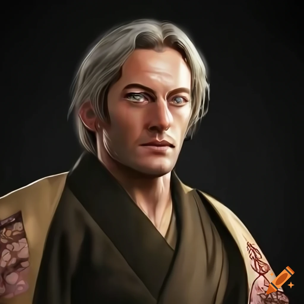 image of Jason Isaacs in a black kimono