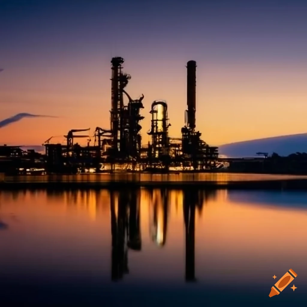 Palm trees and petrochemical container near the coast