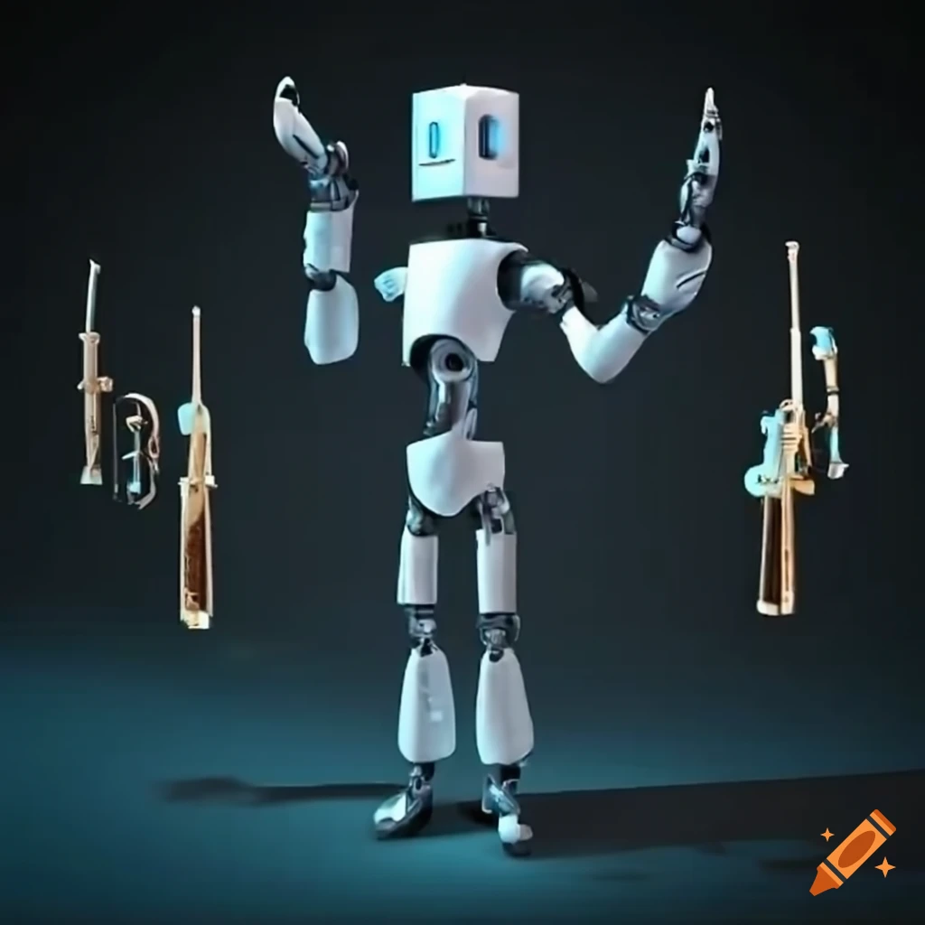 3D robots playing instruments in unison