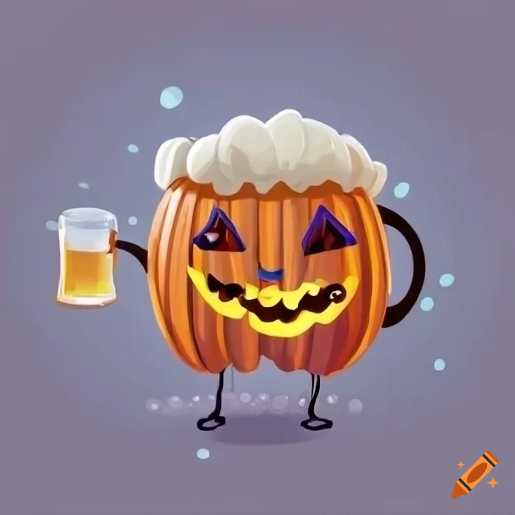 cartoon pumpkin enjoying a refreshing drink