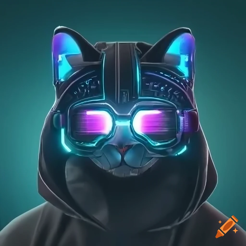 synthwave cat with nightvision goggles in a futuristic city