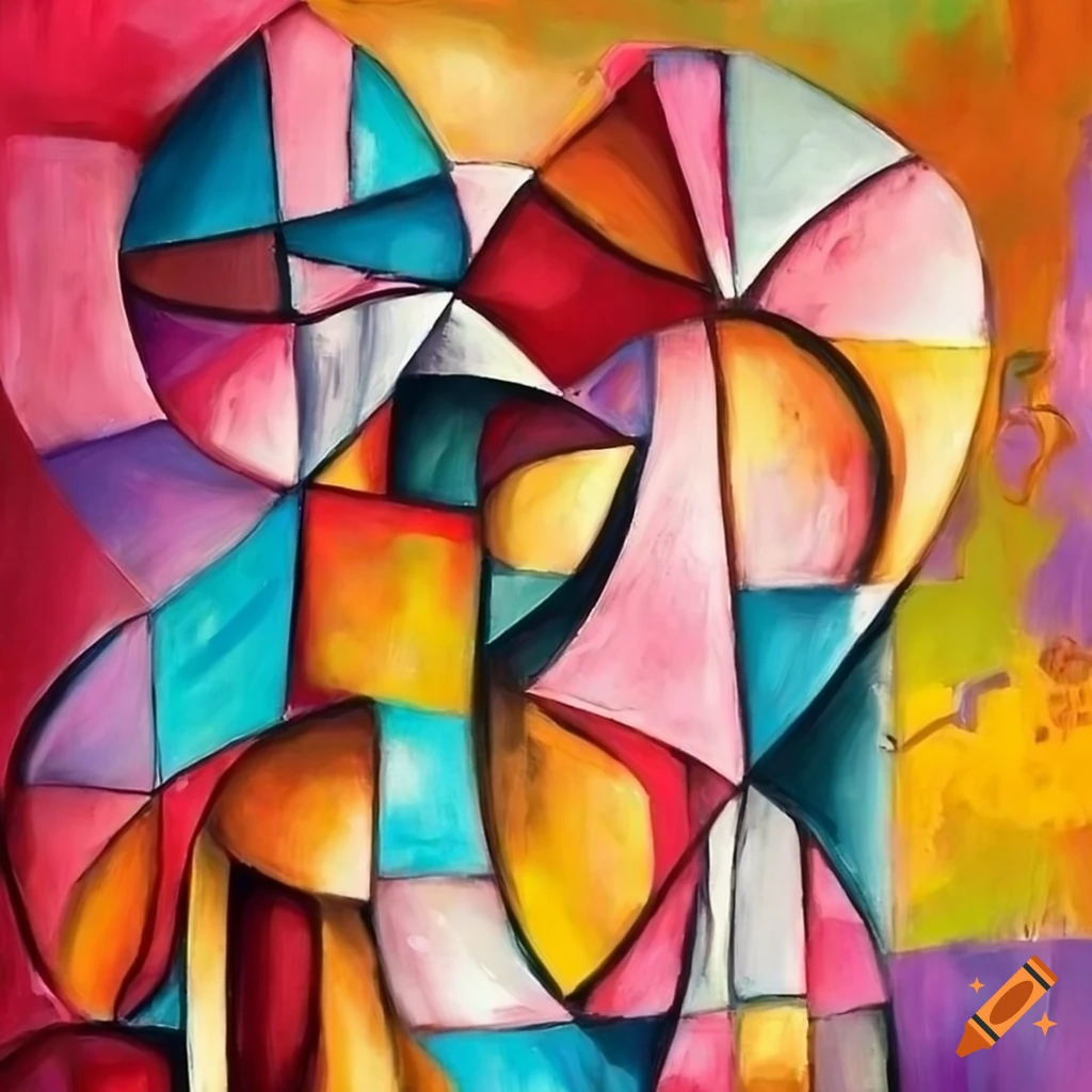 colorful cubist painting of intertwined objects
