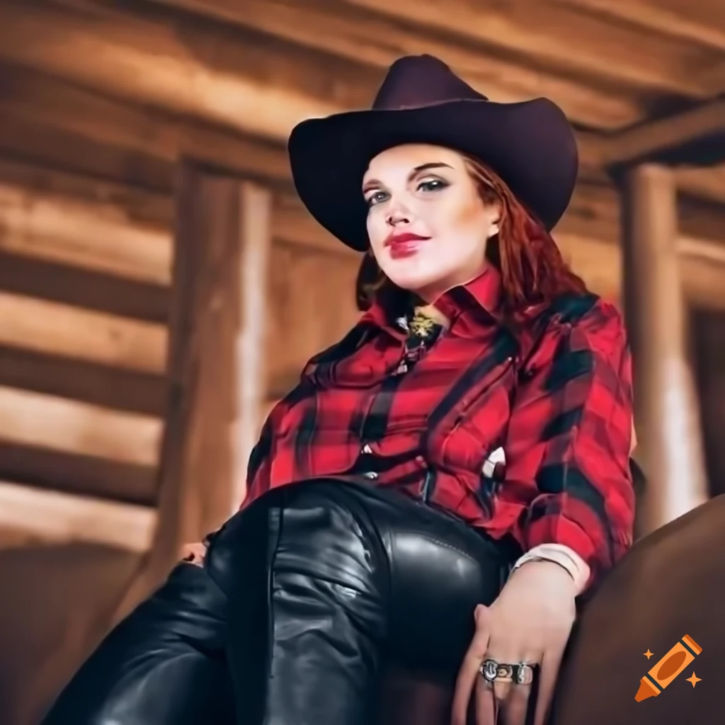 artistic depiction of a cowgirl relaxing in a barn