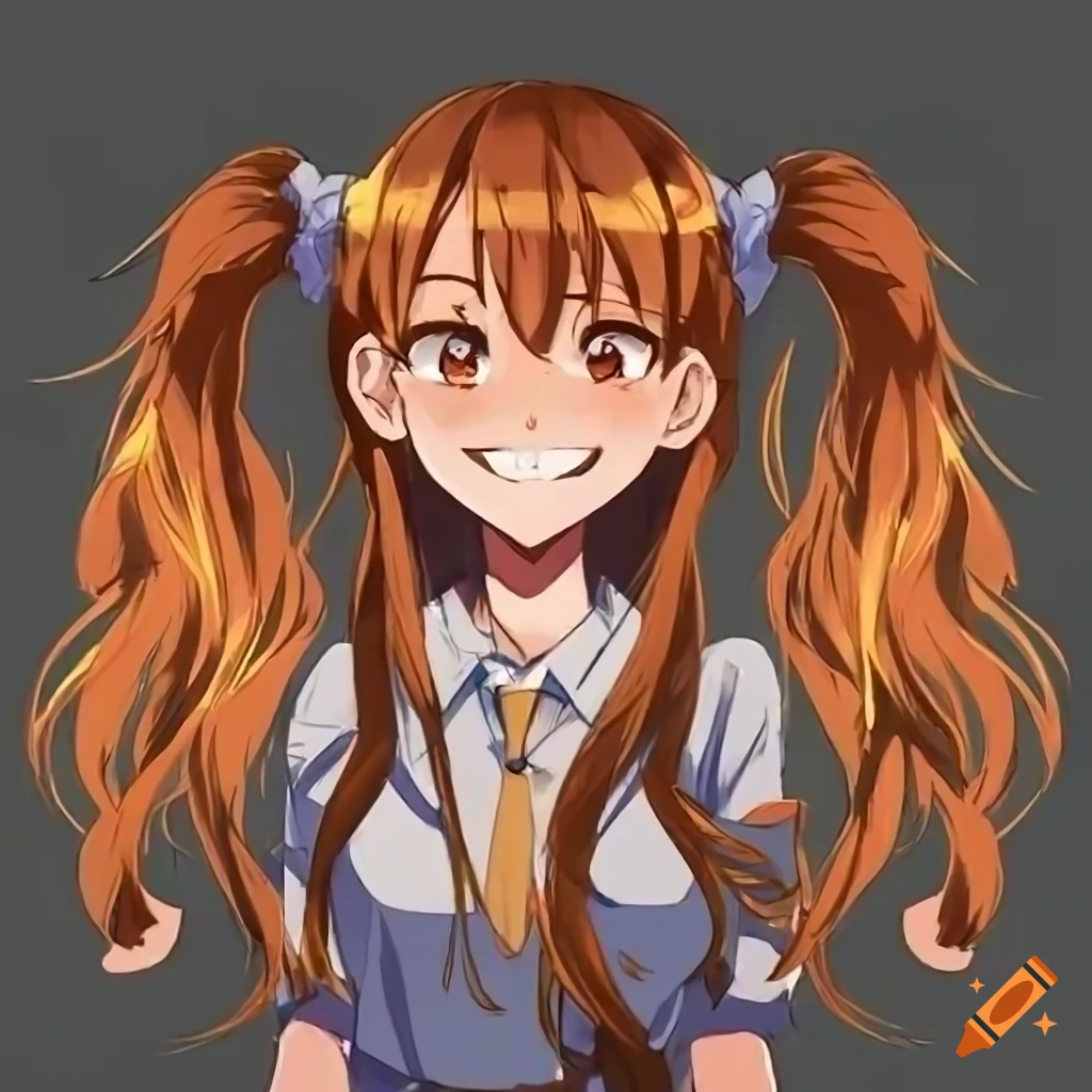 Download A cute anime profile featuring a cheerful anime character with  orange hair