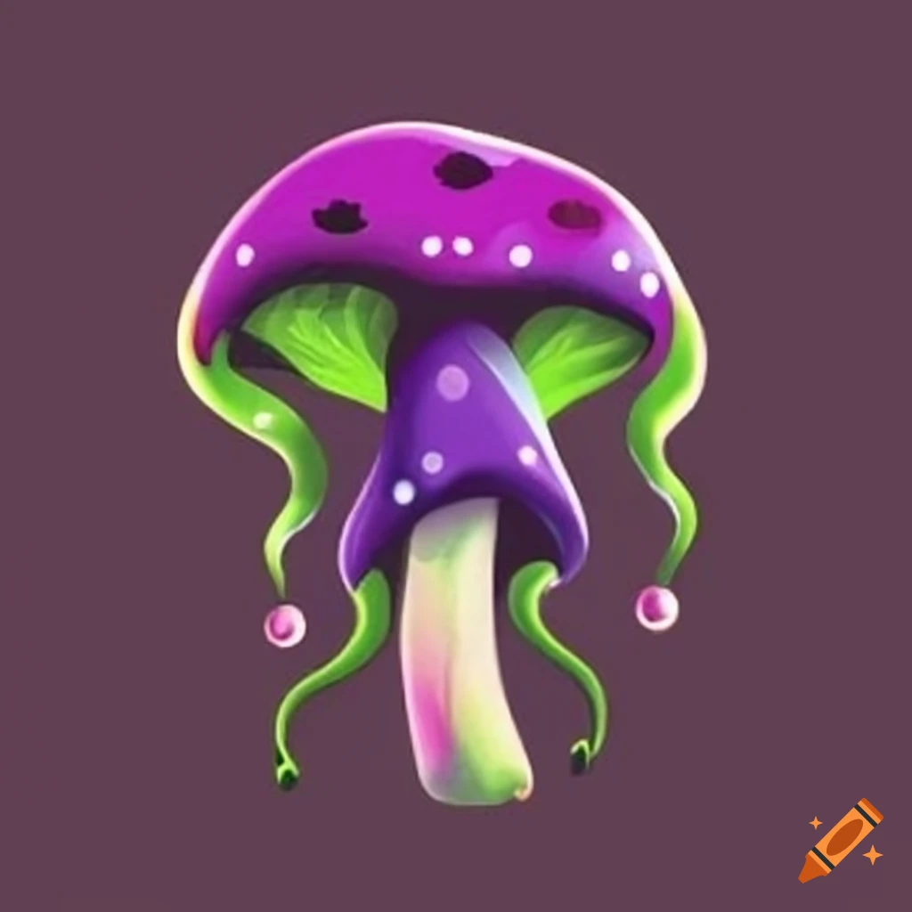 vibrant green, black and purple mushroom