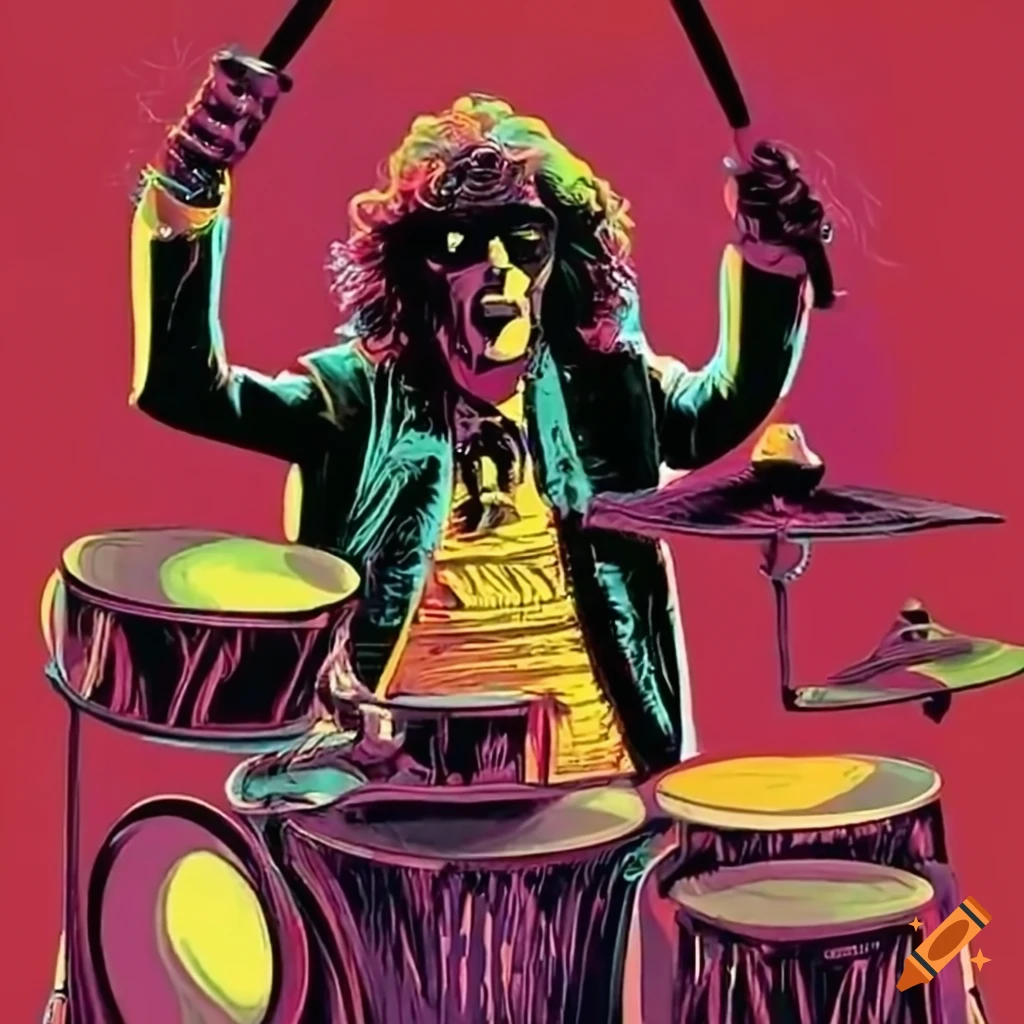 Germán munster playing drums in studio on Craiyon